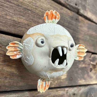 Kulefisk, vegg-skulptur (kropp ca 9x9 cm) (no.65)