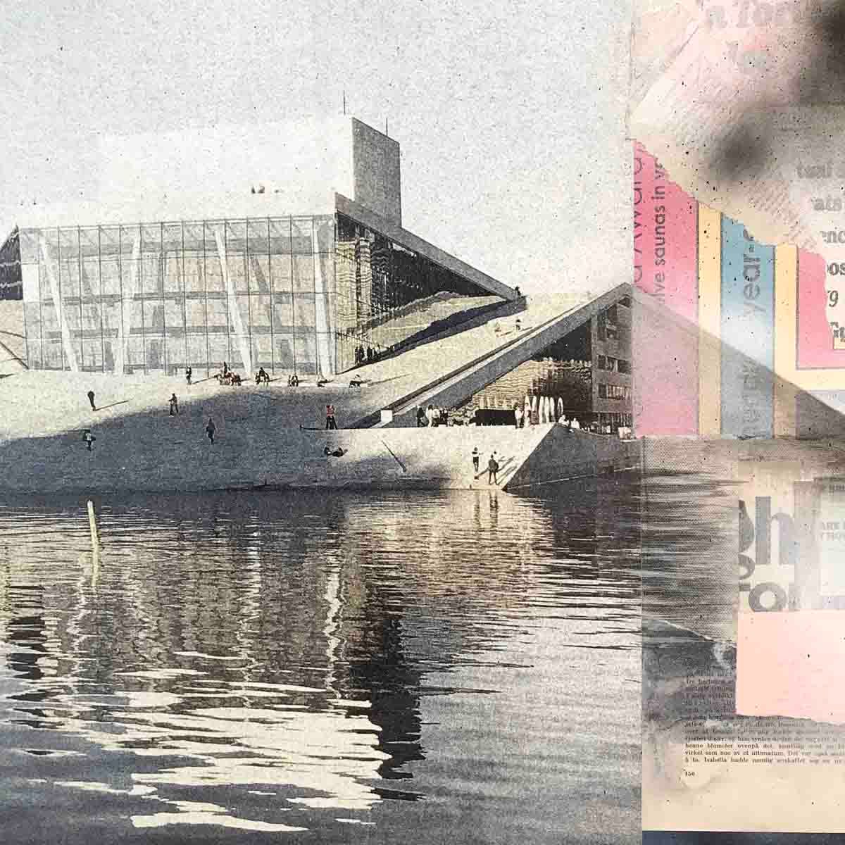 Stille vann, 115x90 collage / maleri