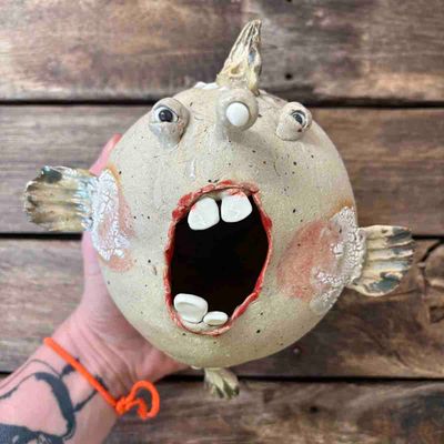 Kule-fisk, vegg-skulptur ca 13x13x13 cm (no.88)