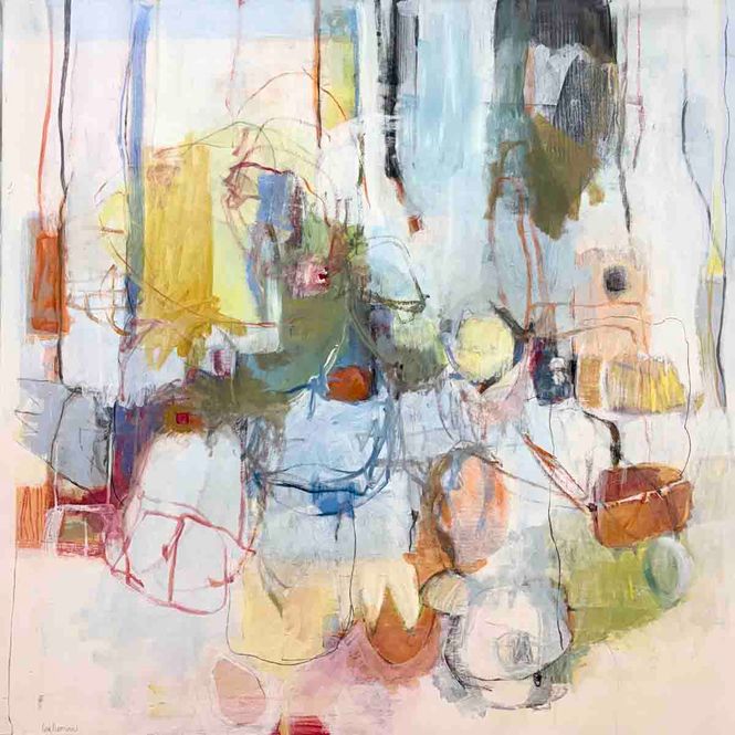 Hovedbilde Rød tråd, 90x90 maleri