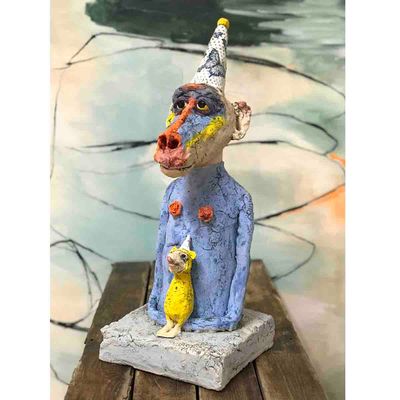 Blue party monkey, skulptur 55 cm