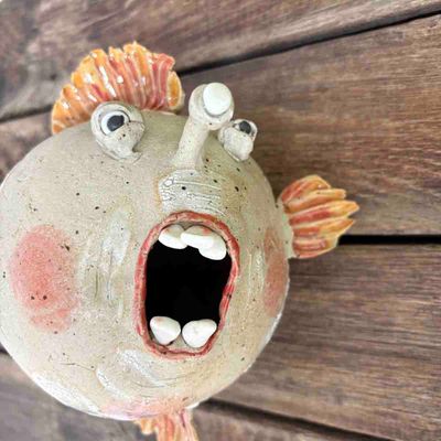 Kule-fisk, vegg-skulptur ca 13x13x13 cm (no.87)