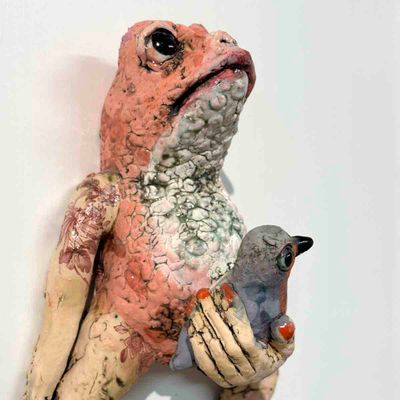 Bird frog, skulptur vegg 27 cm
