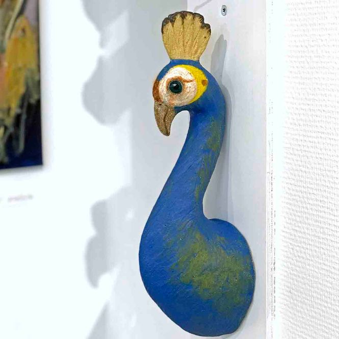 Hovedbilde Påfugl, skulptur vegg 35 cm (kongeblå)