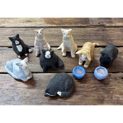 Katt gul-beige, skulptur 10 cm