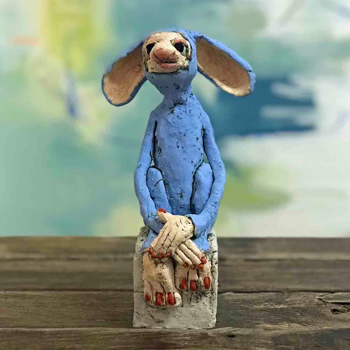 Bunny blå, skulptur 22 cm