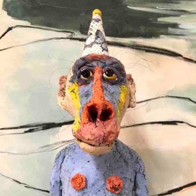 Blue party monkey, skulptur 55 cm
