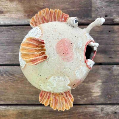 Kule-fisk, vegg-skulptur ca 13x13x13 cm (no.87)